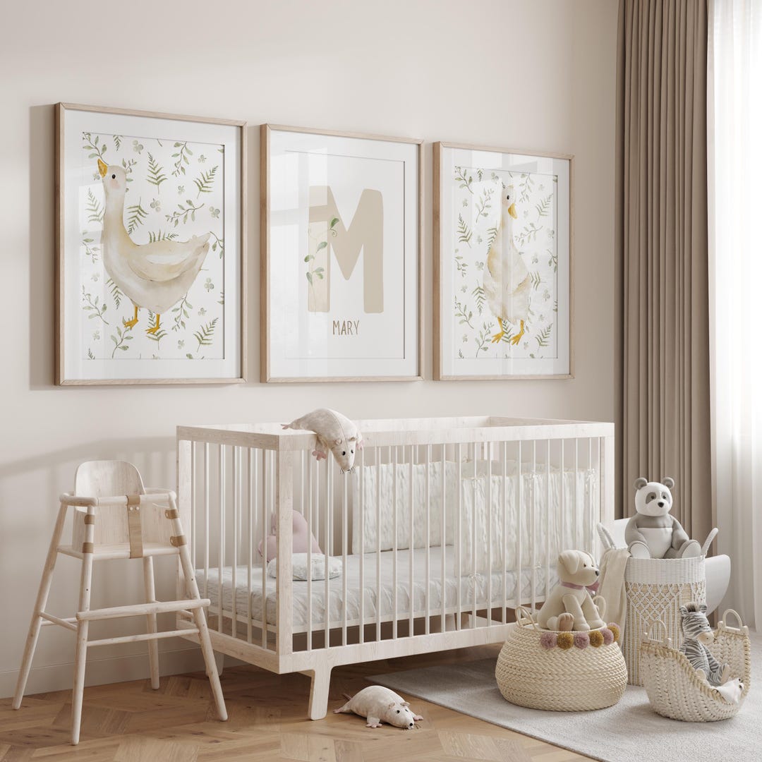 Set of 3 - Vintage Goose With Greenery Nursery Print for Baby Boy or ...