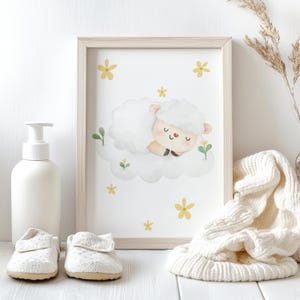 Sleepy Sheep Nursery Print for baby boy or girl bedroom, animal nursery print, gender neutral, digital download