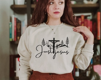 Moletom Just Jesus Crewneck, suéter Faith, moletom cristão, presente para o amante de Jesus, moletom Christian Faith