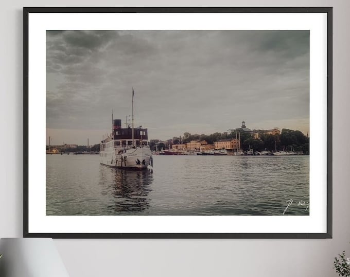 Steamboat in Stockholm harbor, Sweden • Ångbåt i Stockholm • Gift idea for Sweden travel lovers, suitable for Home and Office decoration