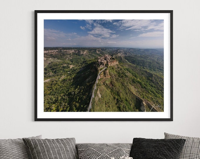 Drone photo over Civita di Bagnoregio, Italy • Photos from Italy • Gift idea for the traveller, suitable for Home and Office decoration