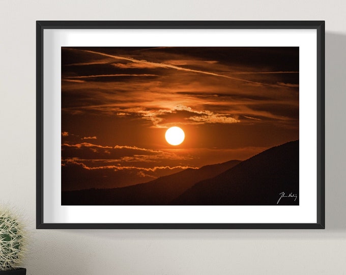 Warm sunset, clouds and mountains • Wall art for living room, bedroom and more • Gift idea for all occasions • Office and home decoration