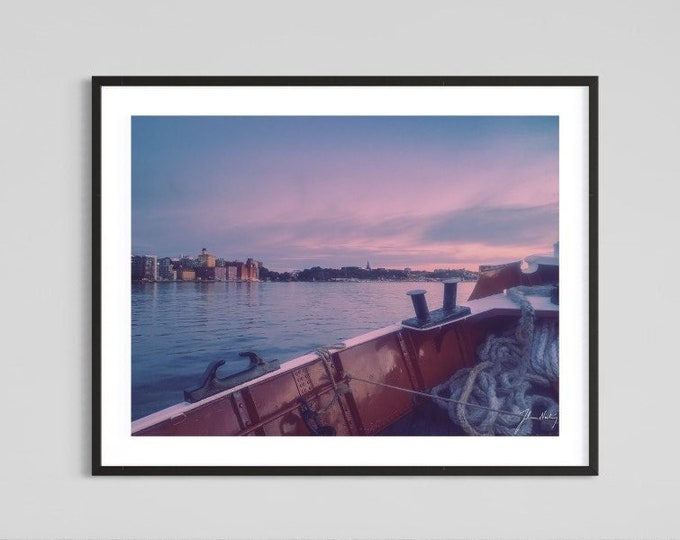 Pink evening sky steamboat ride Stockholm, Sweden • Gift idea for the Stockholm travel lover • Suitable for Home and Office decoration