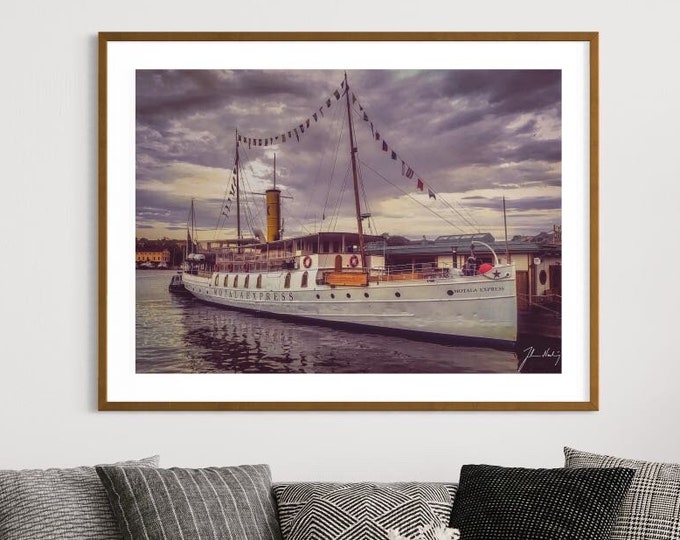 Old steamboat awaiting passengers and adventures in Stockholm, Sweden • Gift idea for the traveller, suitable for Home and Office decoration
