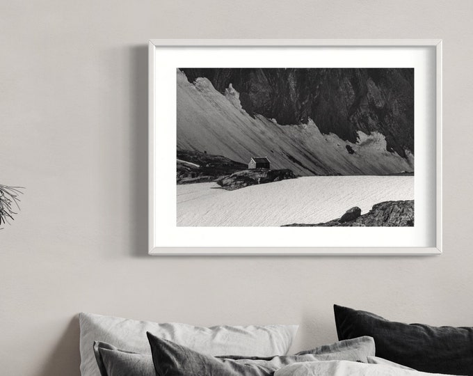 Solitude • A lovely moody picture of a isolated cabin among the snowy mountains in Norway • Printable photographic fine art