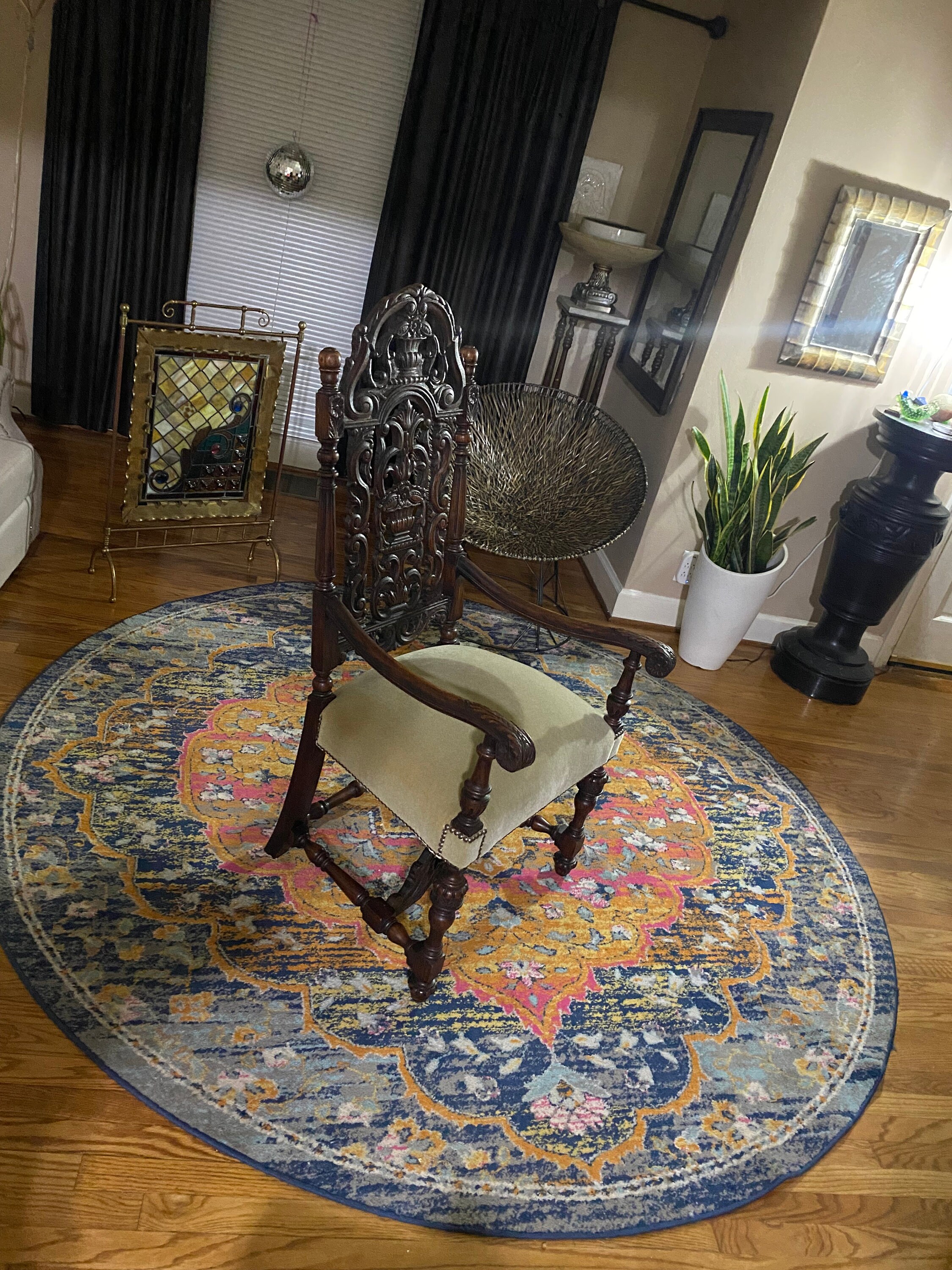 Antique Carved Wood Side Chair BIGMAII Fabric Upholstered Back Dining  Chair, King Louis Armchair with Flower Pattern, Royal Classic Entryway  Accent