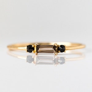 Natural Smoky Quartz, Black Onyx, Gold Plated Ring, Gemstone Handmade, 925 Sterling Silver Jewelry