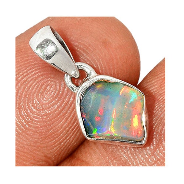 Raw Opal Pendant Necklace, Real Ethiopian Opal Rough, 925 Sterling Silver 100% Natural Crystals, Fire Play Gemstone Gift Jewelry