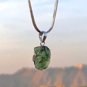 Genuine Moldavite Rough Pendant 100% Natural With Certified Gemstone From Czech Republic 925 Sterling Silver Handmade Designer Jewelry