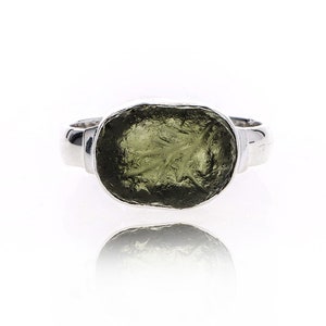 Authentic Czech Republic Moldavite Rough Gemstone 925 Solid Sterling Silver Handmade Ring Jewelry