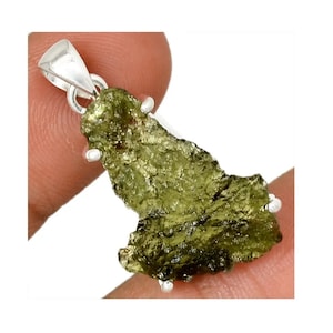 Authentic Moldavite Rough Pendant, 100 % Genuine With Certified Gemstone, Sterling Silver Handmade Pendants, Moldavite Gemstone Pendant