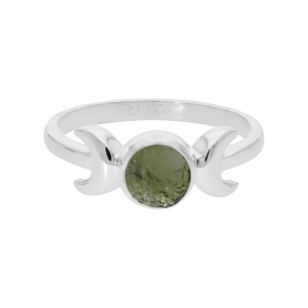 Authentieke natuurlijke Moldaviet ronde ring, 925 massief sterling zilver, beste handgemaakte ring, echte Tsjechische Moldavite edelsteen ring