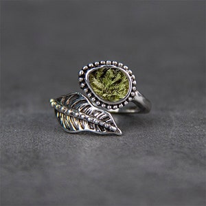 Authentic Czech Republic Moldavite Rough Gemstone 925 Solid Sterling Silver Handmade Ring Jewelry