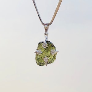 Genuine Moldavite Rough Pendant 100% Natural With Certified Gemstone From Czech Republic 925 Sterling Silver Handmade Designer Jewelry