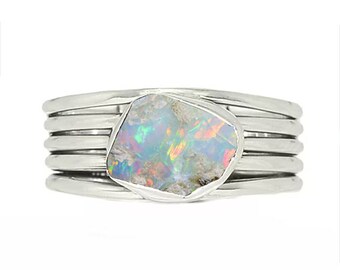 Raw Fire Opal Ring, Polished Rough Opal Ring, October Birthday Gift, Raw Stone Jewelry, Ring For Women, Engagement Ring, Gift For Her