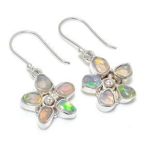 Natural Raw Opal Earrings Sterling Silver, Ethiopian Fire Opal Earring, Opal Earring Dangle Silver, Opal Earring For Women, AAA Opal Jewelry