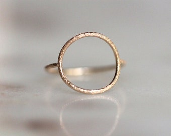 14k Gold Glitter Textured Circle Ring, Open Circle Ring, Round Ring, Sparkle Texture, Minimal Jewelry, Solid Gold, Thin Ring