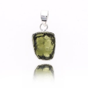 Genuine Moldavite Rough Pendant 100% Natural With Certified Gemstone From Czech Republic 925 Sterling Silver Handmade Designer Jewelry