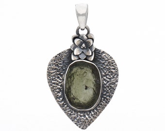 Genuine Moldavite Rough Pendant 100% Natural With Certified Gemstone From Czech Republic 925 Sterling Silver Handmade Designer Jewelry