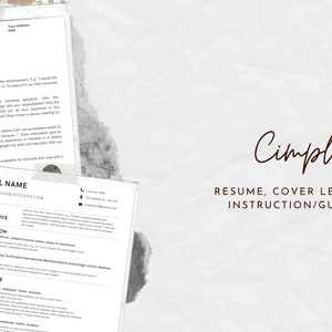 May include: A white and gray resume template with the text "Cimples Resume, Cover Letter and Instruction/Guidance" in brown text.