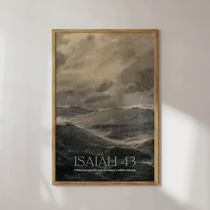 art vintage | Ésaïe 43 | Imprimé et expédié | Décor moderne des Écritures | Impressions de versets bibliques | Décoration d’intérieur chrétienne | Foi chrétienne Poster