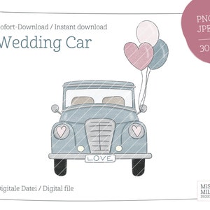 Hochzeitsauto PNG Digitaler Download | Clipart Illustration Designvorlage Grafik Transparent Handgezeichnet Liebe Pastell jpg
