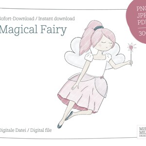 Magical Fairy PNG Digitaler Download | Clipart Illustration Designvorlage Grafik Transparent Handgezeichnet Mädchen Zauberstab Fee jpg