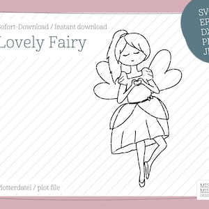 Preciosa hada SVG PNG EPS Descarga digital | Plotter Archivo Vector Cricut Silueta Hada Corazón Amor Escalable DXF