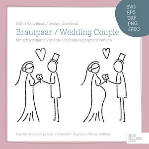 SVG de novios | Archivo para plotter de boda | SVG de novios | SVG de novia embarazada | Arte lineal de pareja de novios | SVG PNG DXF para Cricut y Silhouette