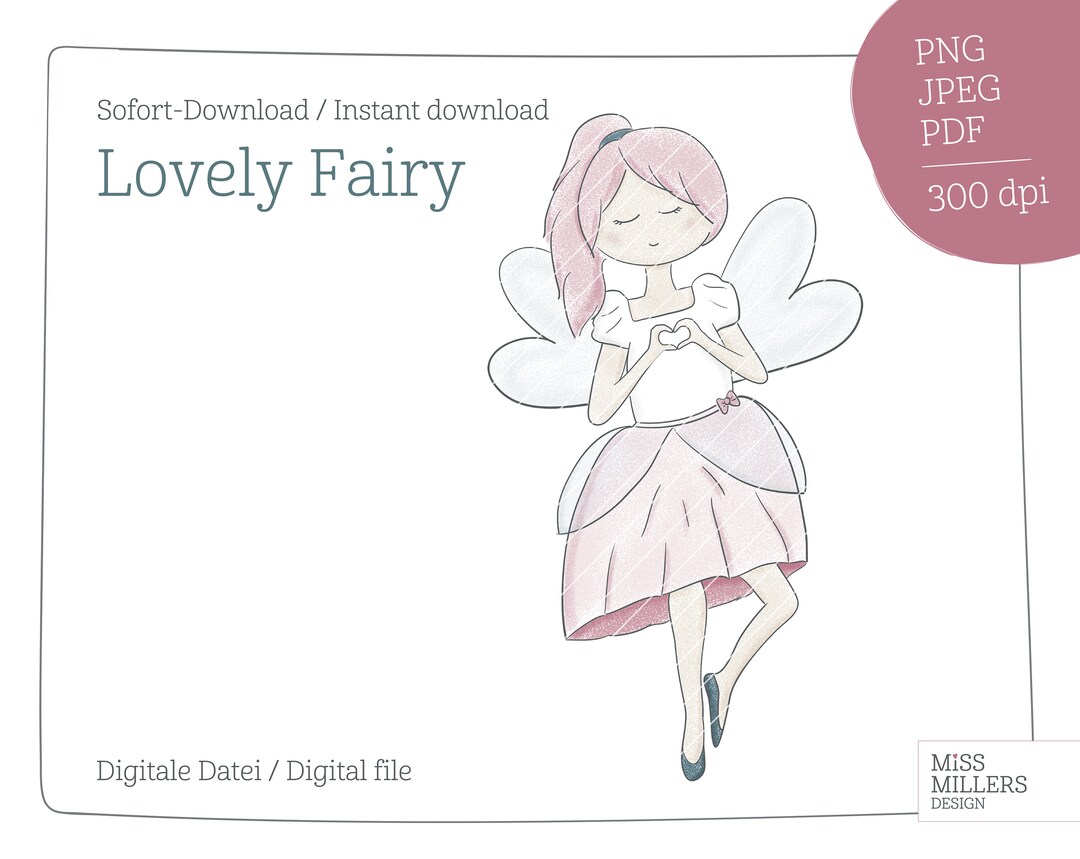 Lovely Fairy PNG Digital Download | Clipart Illustration Design ...