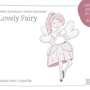 Lovely Fairy PNG Digitaler Download | Clipart Illustration Designvorlage Grafik Transparent Handgezeichnet Liebe Mädchen Herz kleine Fee jpg