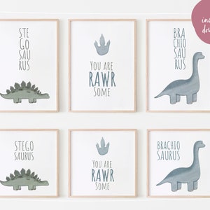 Conjunto de carteles de Dino de 3 descarga instantánea imprimible archivo digital habitación de los niños decoración de la pared de la habitación del bebé descarga mural para imprimir el cartel de los niños