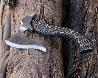 Handmade Damascus Carbon Steel Axe With Long Damascus Blade