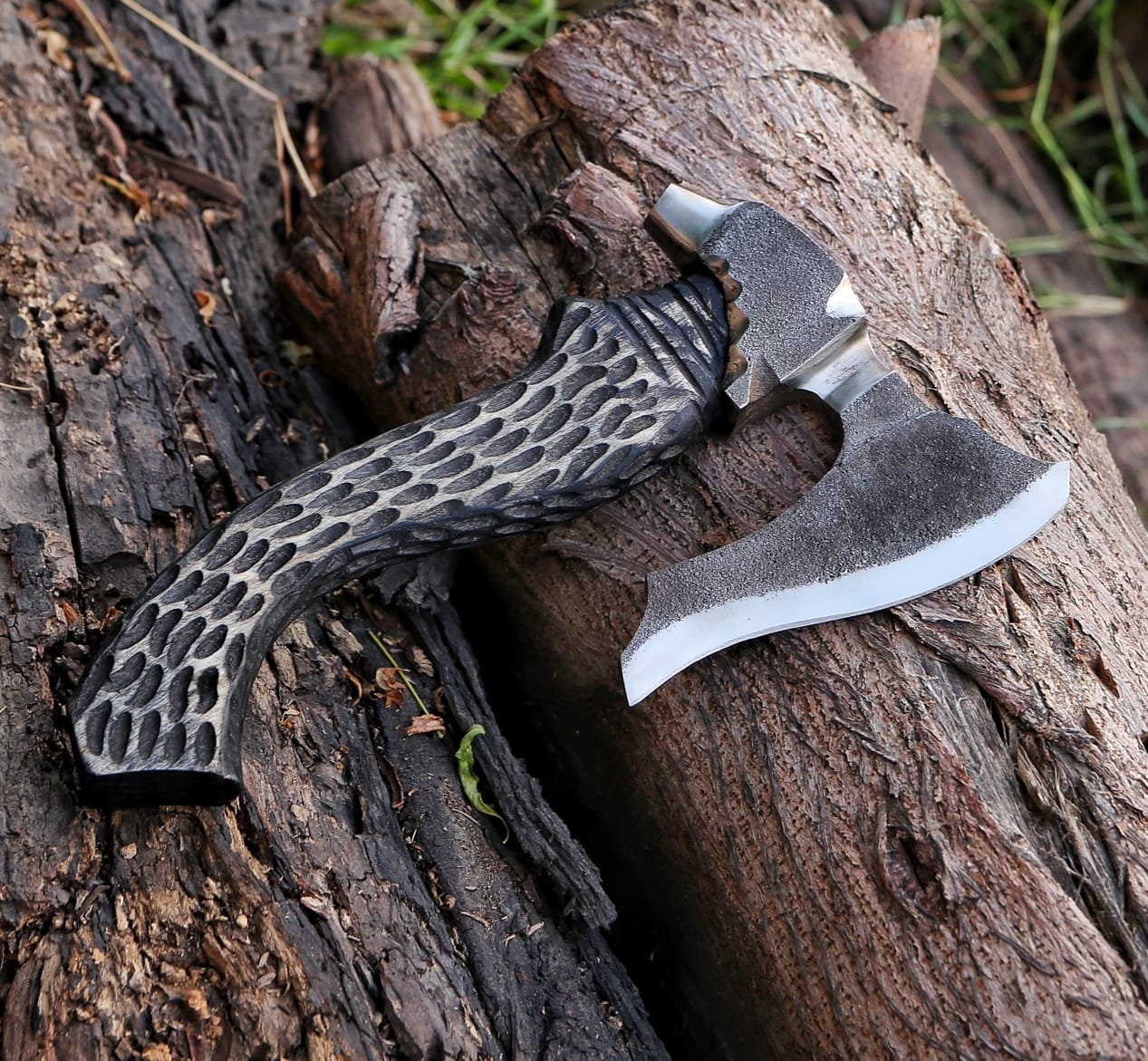 Handmade Damascus Carbon Steel Axe With Long Damascus Blade