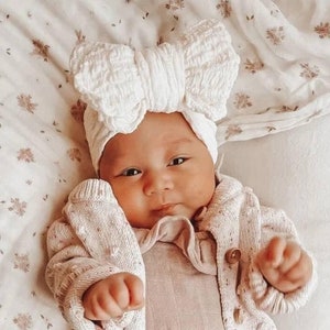 Big Bow, Baby Girl Headbands,Newborn Wide Headwrap, Earth Tone Turban,Baby Girl Gift,Baby Shower Gift,Big Knot Bow,Soft &Stretchy Bows image 2