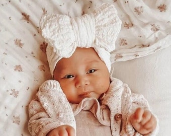 Oversized Baby Girl Headbands,Newborn Wide Headwrap,Neutral Earth Tone Bows,Baby Girl Gift,Baby Shower Gift,Big Knot Bow,Soft &Stretchy Bows