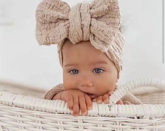 Oversized Baby Girl Headbands,Newborn Wide Headwrap,Neutral Earth Tone Bows,Baby Girl Gift,Baby Shower Gift,Big Knot Bow,Soft &Stretchy Bows