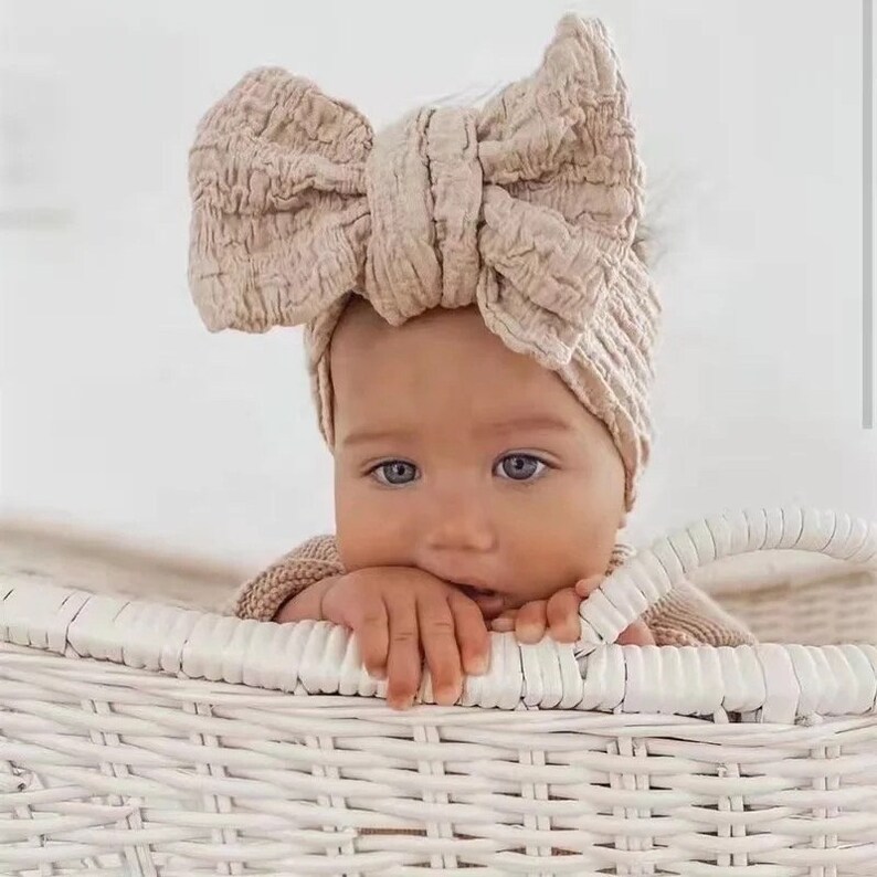 Oversized Baby Girl Headbands,Newborn Wide Headwrap,Neutral Earth Tone Bows,Baby Girl Gift,Baby Shower Gift,Big Knot Bow,Soft &Stretchy Bows image 1