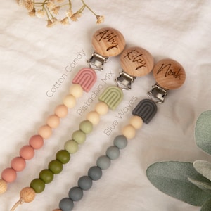 Personalized Rainbow Pacifier Clip,Custom Newborn soother ChainGender Neutral Baby Shower GiftCustom Dummy HolderEarthy Color Baby Gift image 4