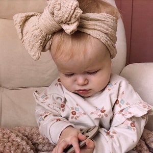 Big Bow, Baby Girl Headbands,Newborn Wide Headwrap, Earth Tone Turban,Baby Girl Gift,Baby Shower Gift,Big Knot Bow,Soft &Stretchy Bows image 1