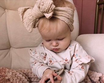 Big Bow, Baby Girl Headbands,Newborn Wide Headwrap, Earth Tone Turban,Baby Girl Gift,Baby Shower Gift,Big Knot Bow,Soft &Stretchy Bows