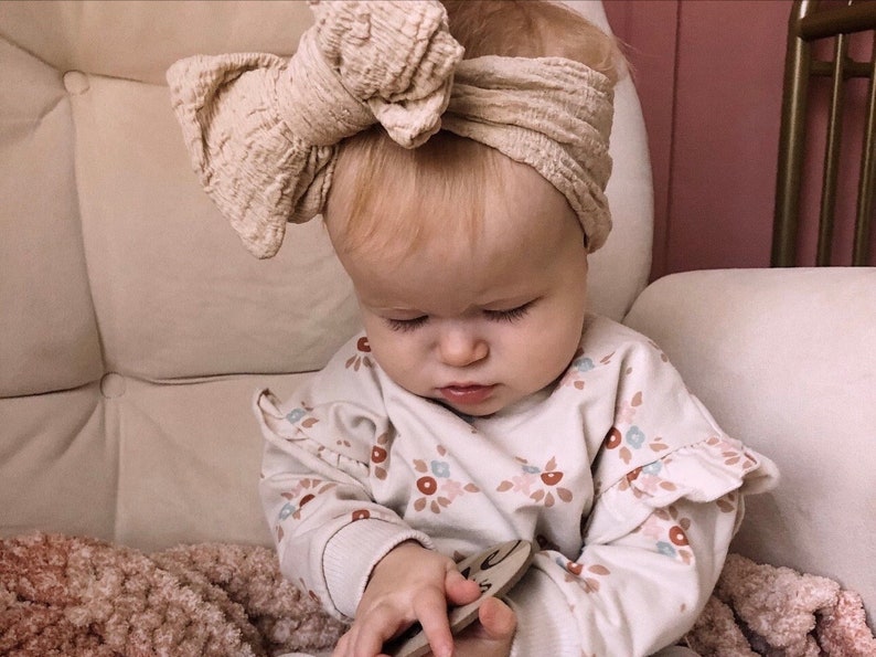Big Bow, Baby Girl Headbands,Newborn Wide Headwrap, Earth Tone Turban,Baby Girl Gift,Baby Shower Gift,Big Knot Bow,Soft &Stretchy Bows image 1