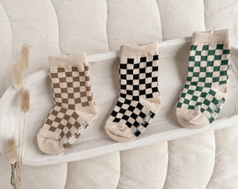 Checkered Socks For Baby|Baby Shower Gift|Gender Neutral Retro Kids Socks|Summer Unisex Socks|Baby Accessories|Baby Boy gifts-PACK OF 3