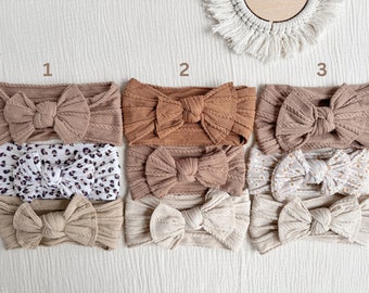 Pack of 3 Baby Headband ,Neutral Newborn Headwrap,Cable knit Toddler Bows,Top Knot Bows,Infant Wide Headbands|Boho Baby bows|Baby Girl Gift