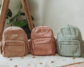 Personalized Toddlers Backpack|Custom First Birthday Gift For Kids|Corduroy Backpack with Child's Name|Embroidered Preschool Backpack