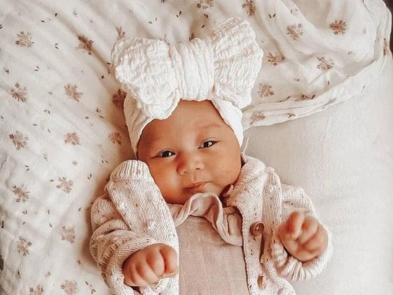 Oversized Baby Girl Headbands,Newborn Wide Headwrap,Neutral Earth Tone Bows,Baby Girl Gift,Baby Shower Gift,Big Knot Bow,Soft &Stretchy Bows image 8