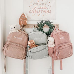 Sac à dos personnalisé pour enfant|Cadeau de Noël personnalisé pour tout-petit|Cartable pour garderie|Sac à dos en velours côtelé avec nom de l'enfant|Sac à dos brodé pour préscolaire