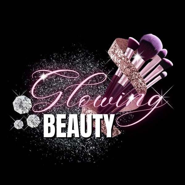 DIY Makeup Logo Template Editable Logo for Makeup Artist Glitter Cosmetic Beauty Logo Template Instant Download Pink Glitter Makeup Logo