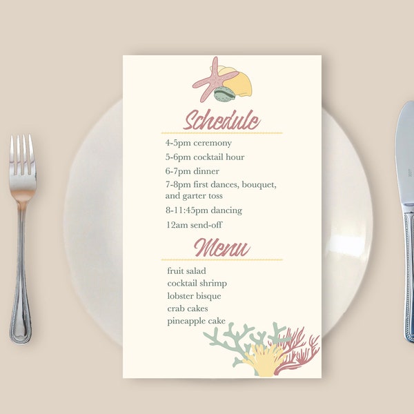 beach wedding menu beach wedding schedule beach wedding details card wedding info card beach wedding favors beach wedding stationary