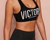 Alphabet Printed Girls Victory Sports Bra. Gym Fitness Clothing. Scoop Neck Polyester Bra. Black Comfortable Women 39 s Wear Bra. Gift For Her